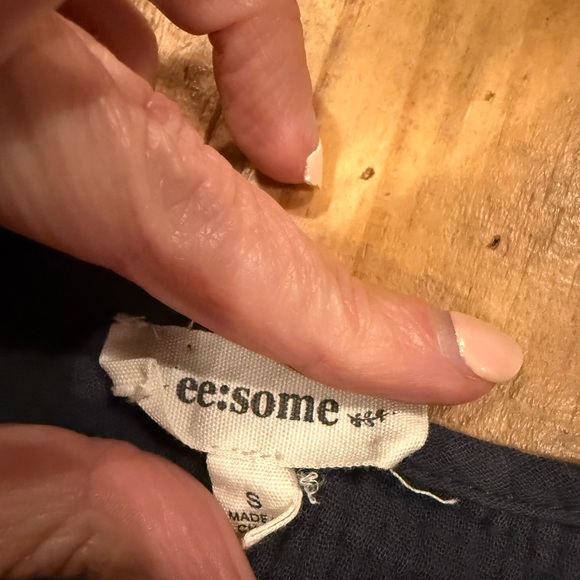 Ee:Some Navy Cotton Gauze Tiered Mini Dress Boho Spaghetti Strap Size S - Picture 4 of 7